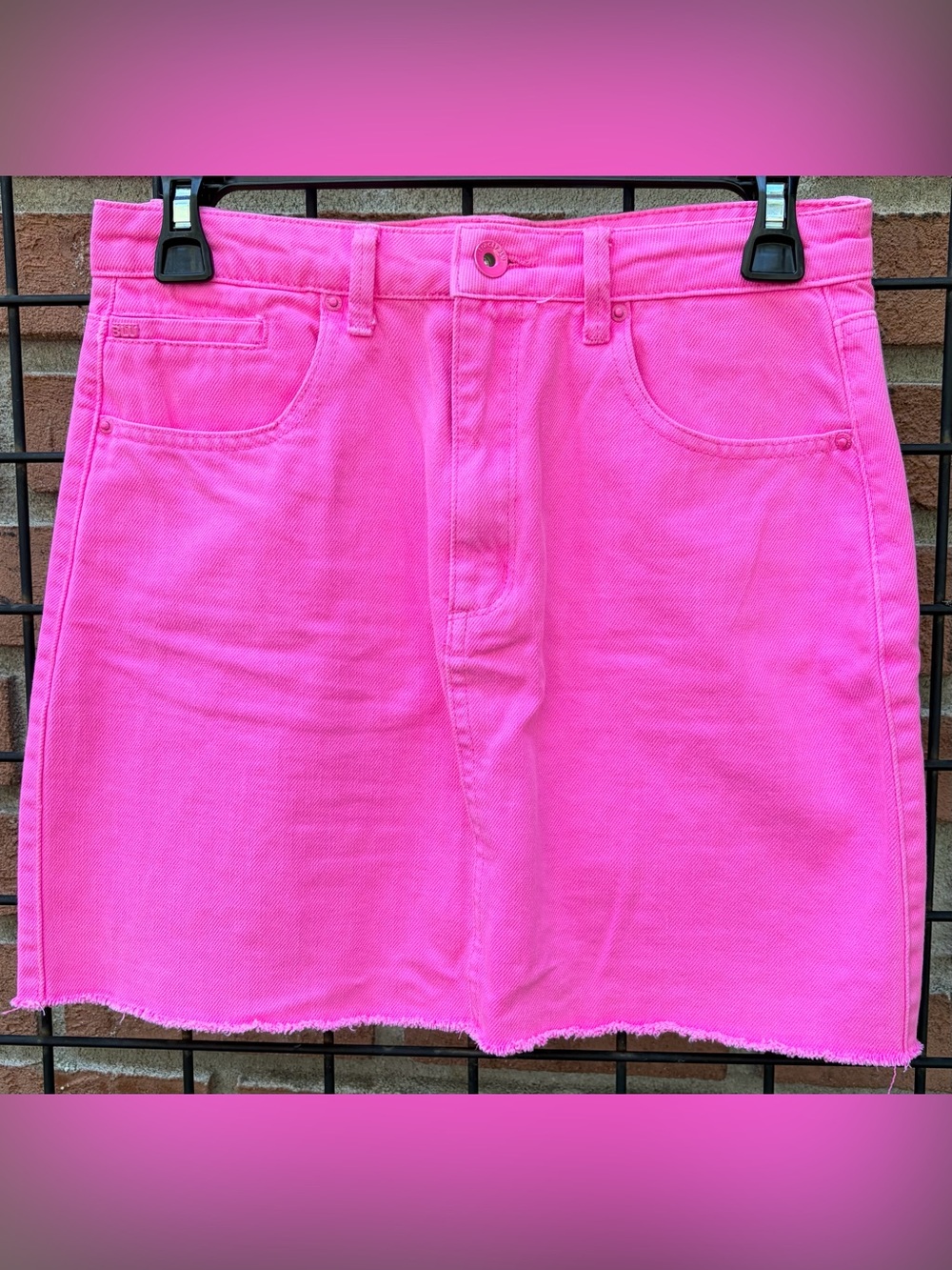 Tractr Blu Hot Pink Denim Mini Skirt